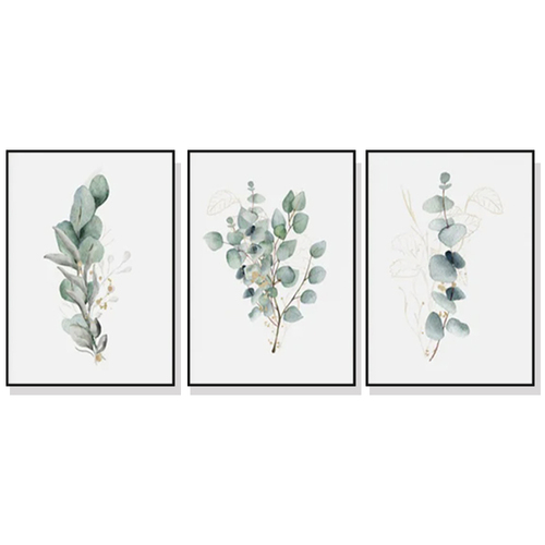 Wall Art 70cmx100cm Eucalyptus Plant 3 Sets Black Frame Canvas - Main Image