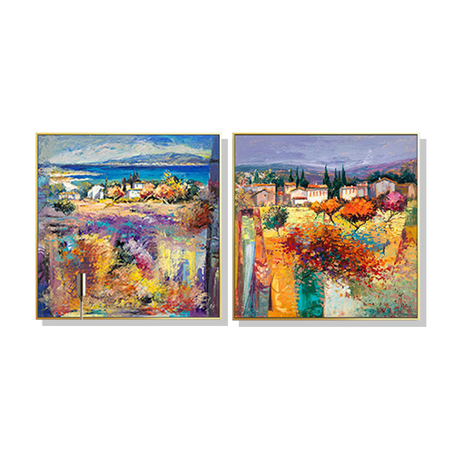Wall Art 60cmx60cm Estate Italiana 2 Sets Gold Frame Canvas - Main Image