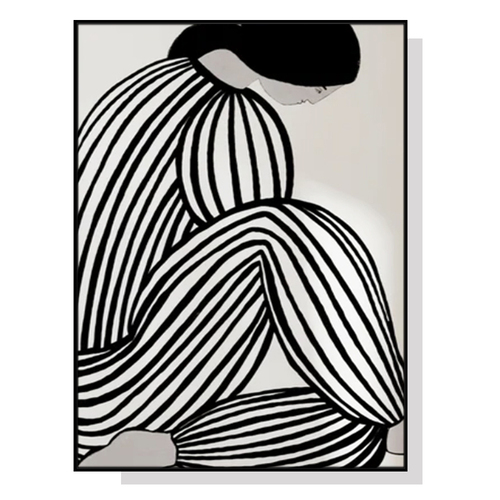 Wall Art 60cmx90cm Mid Century Figure Black Frame Canvas - Main Image