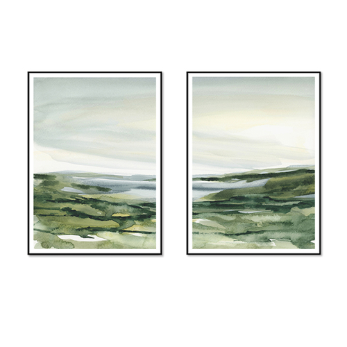Wall Art 80cmx120cm Watercolor landscape 2 Sets Black Frame Canvas - Main Image