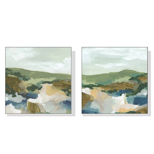 Wall Art 100cmx100cm Abstract Landscape 2 Sets White Frame Canvas - Main Image