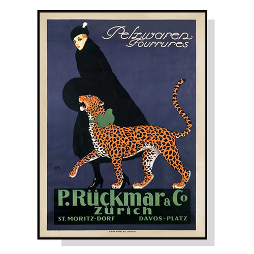 Wall Art 90cmx135cm Woman Walking Leopard Vintage Black Frame Canvas - Main Image