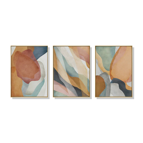 Wall Art 50cmx70cm Abstract Orange 3 Sets Gold Frame Canvas - Main Image