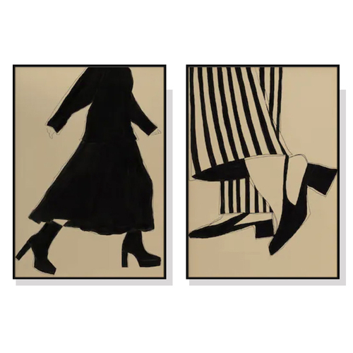 Wall Art 70cmx100cm Fashion Illustration 2 Sets Black Frame Canvas - Main Image