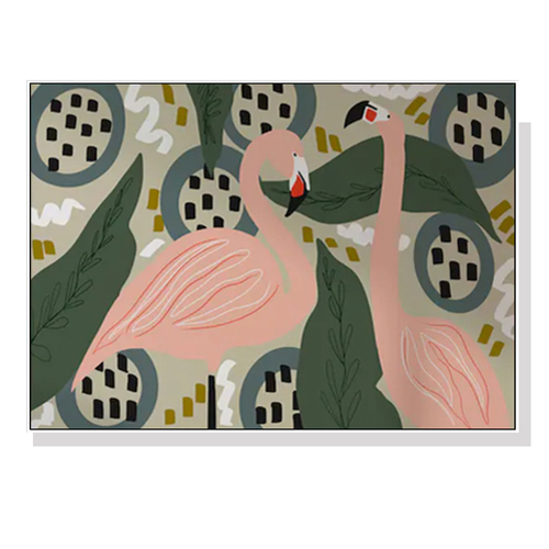 Wall Art 80cmx120cm Flamingo White Frame Canvas - Main Image