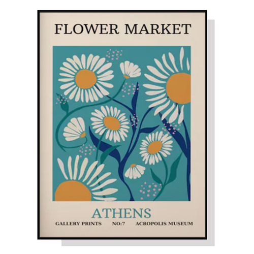 Wall Art 80cmx120cm Flower Market Athens Black Frame Canvas - Main Image