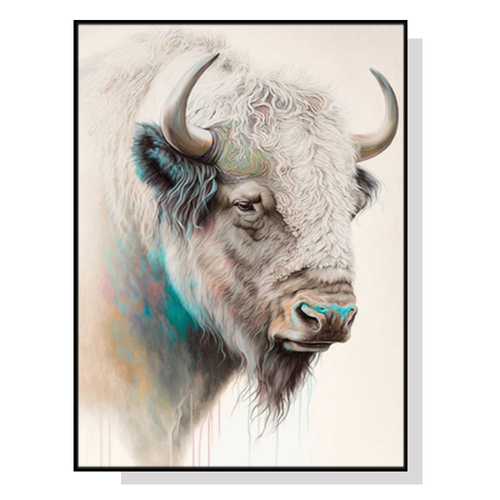 Wall Art 50cmx70cm Great White Buffalo Black Frame Canvas - Main Image