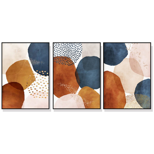 Wall Art 60cmx90cm Navy Pink Beige 3 Sets Black Frame Canvas - Main Image
