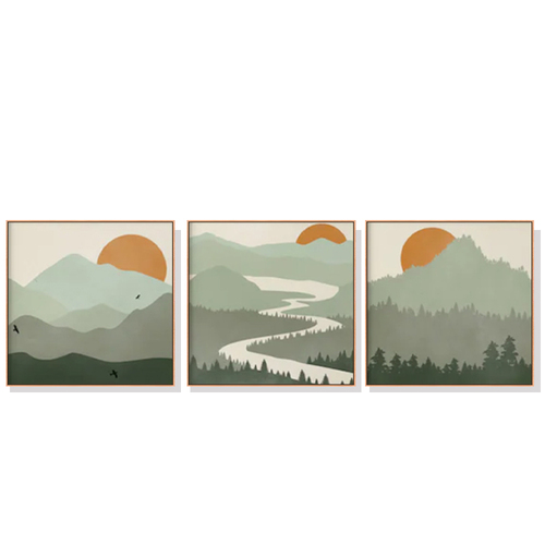 Wall Art 60cmx60cm Sage Green Landscapes 3 Sets Wood Frame Canvas - Main Image