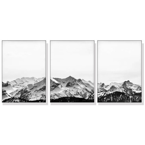 Wall Art 40cmx60cm Black White Mountain 3 Sets White Frame Canvas - Main Image