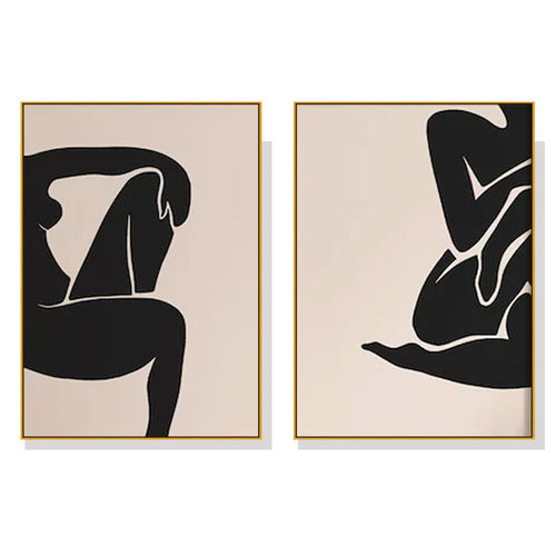 Wall Art 100cmx150cm Female Figure 2 Sets Gold Frame Canvas - Main Image