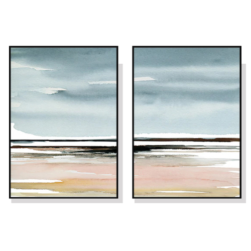 Wall Art 60cmx90cm Pink Beach Landscape 2 Sets Black Frame Canvas - Main Image