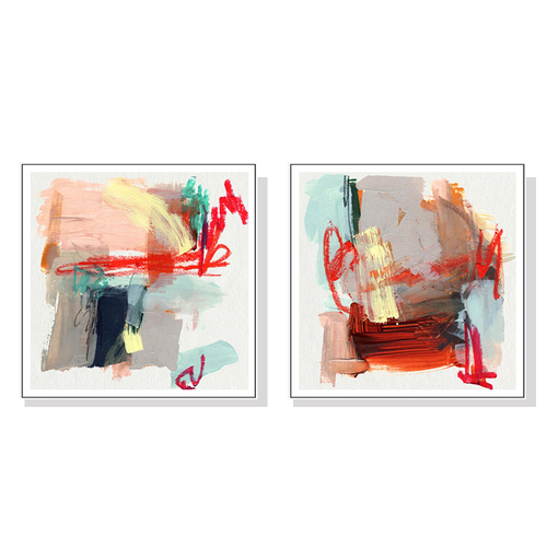 Wall Art 100cmx100cm Abstract Colourful Garden 2 Sets White Frame Canvas - Main Image