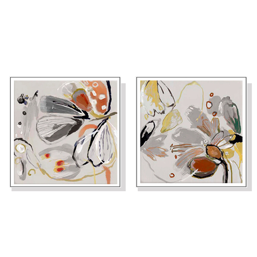 Wall Art 40cmx40cm Blooming Spring Floral 2 Sets White Frame Canvas - Main Image