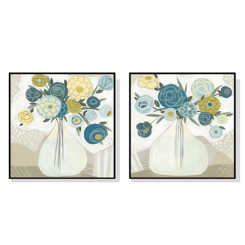 Wall Art 90cmx90cm Blue Bouquet 2 Sets Black Frame Canvas - Main Image