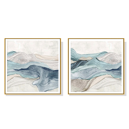 Wall Art 100cmx100cm Blue Mountain 2 Sets Gold Frame Canvas - Main Image