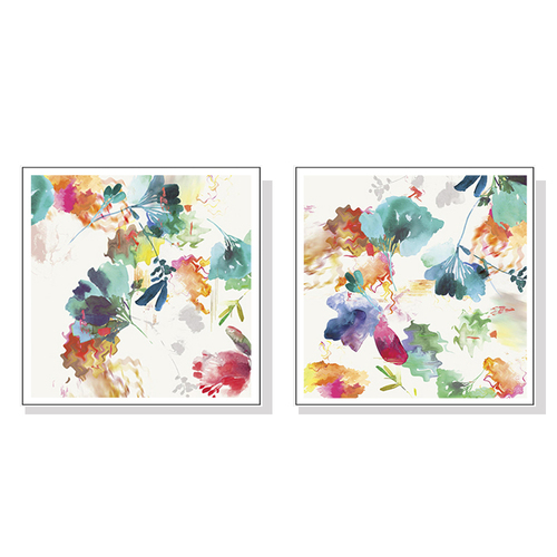 Wall Art 100cmx100cm Glitchy Floral 2 Sets White Frame Canvas - Main Image