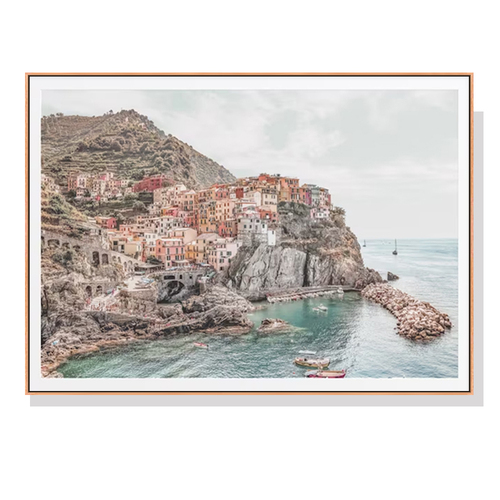 Wall Art 90cmx135cm Italy Cinque Terre Wood Frame Canvas - Main Image