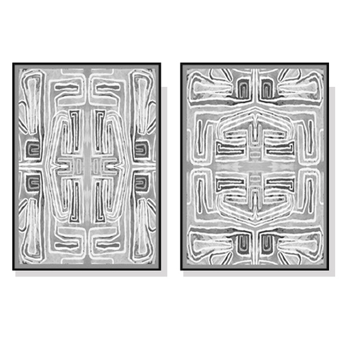 Wall Art 50cmx70cm Black White Pattern 2 Sets Black Frame Canvas - Main Image