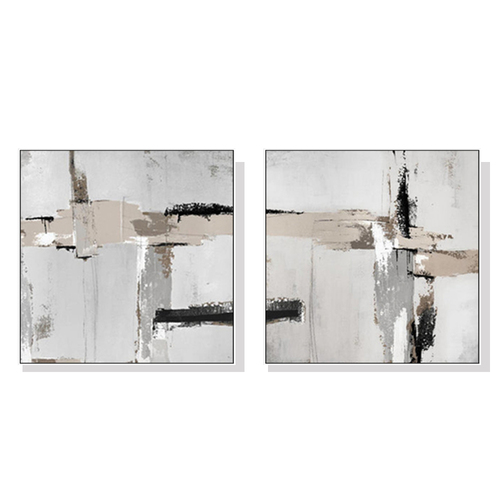 Wall Art 70cmx70cm Neutral Abstract 2 Sets White Frame Canvas - Main Image