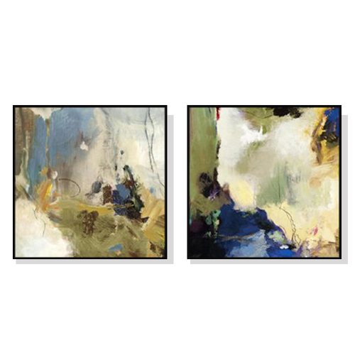 Wall Art 90cmx90cm Abstract Blue 2 Sets Black Frame Canvas - Main Image
