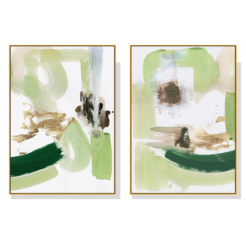 Wall Art 60cmx90cm Abstract Green Mint 2 Sets Gold Frame Canvas - Main Image