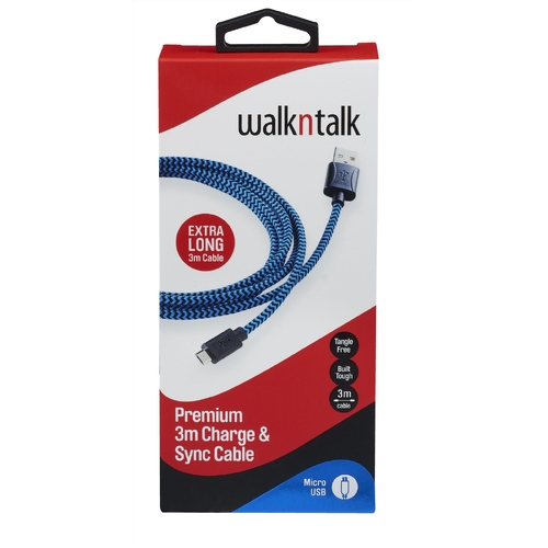 Walkntalk Charge & Sync 3M Cable - Micro USB - Blue - Main Image