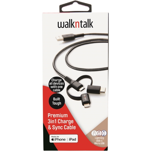Walk n Talk 3in1 Charge & Sync Cable/USB-C/Micro USB - Main Image