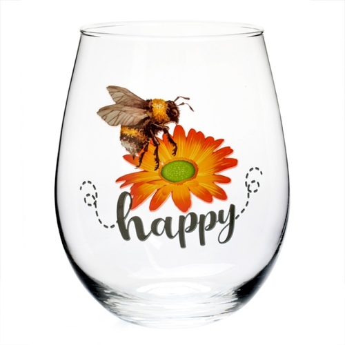 Bee Happy Stemless Glass - Main Image
