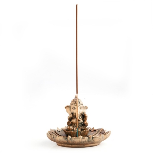 Gold Ganesh on Lotus Incense Burner - Main Image