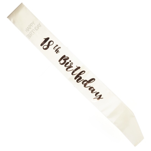 18th Birthday Rose Gold on White Sash - Main Image