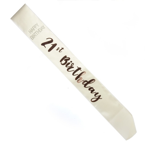 21st Birthday Rose Gold on White Sash - Main Image