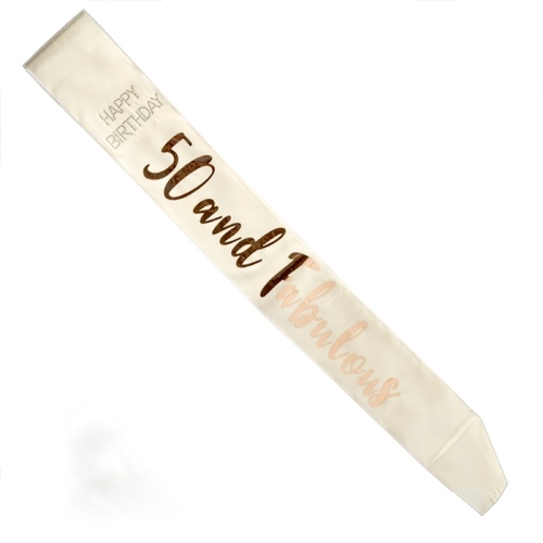 50 and Fabulous Rose Gold on White Sash - Main Image