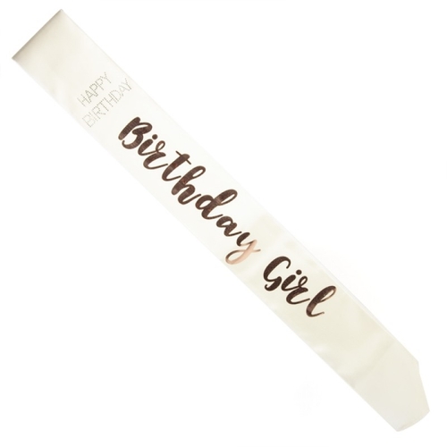 Birthday Girl Rose Gold White Sash - Main Image