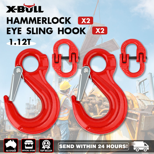 2X 6mm Hammerlock+ Eye Sling Hook Safety Chain Caravan Trailer connecting Extend - Main Image