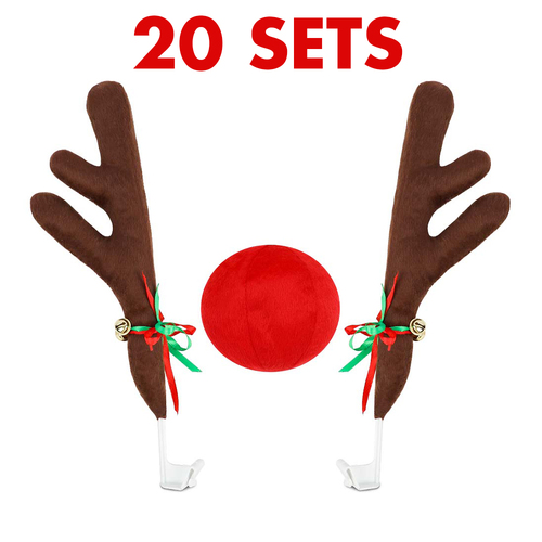Reindeer Car Antlers and Nose Decoration Set Xmas Jingle Bells 20 sets - Main Image