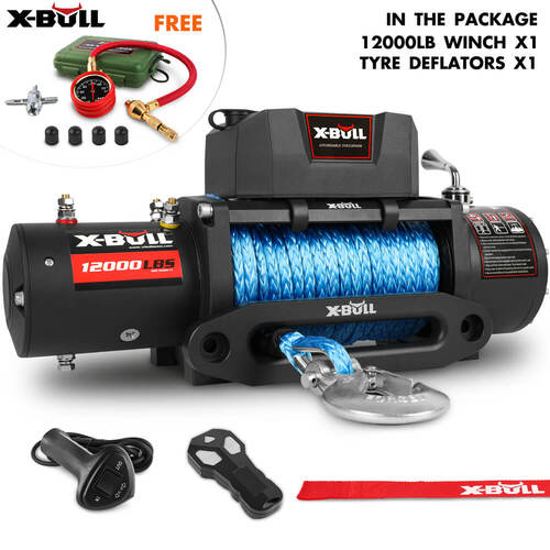 X-BULL 12V Electric Winch 12000LBS synthetic rope 4wd Jeep with Tire Deflator - Main Image