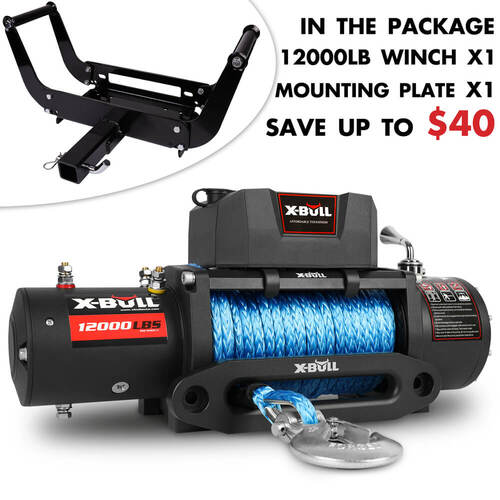 X-BULL 4x4 Electric Winch 12V 12000LBS synthetic rope 4WD Car with winch mounting plate - Main Image