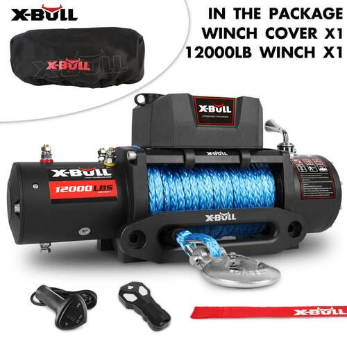 X-BULL 12V Electric Winch 12000LBS synthetic rope 4wd Jeep with winch cover - Main Image