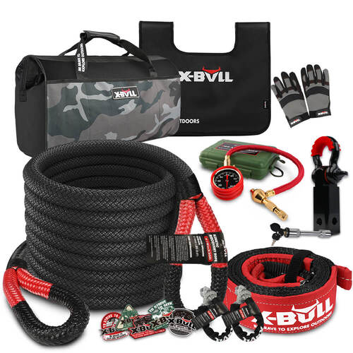 X-BULL Recovery Rope kit Snatch Strap Soft Shackles Hitch receiver Kinetic Tire Deflator - Main Image
