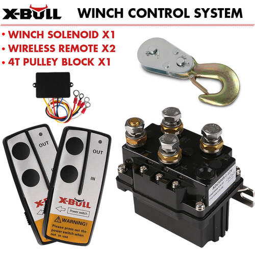 X-BULL Winch Solenoid Relay 12V 500A Winch Controller Twin Wireless Remote 4T Block Pulley - Main Image