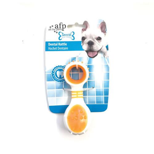 Dog Dental Rattle - Orange Puppy Teething + Cleaning Gums Rubber Ridges Chew - Main Image