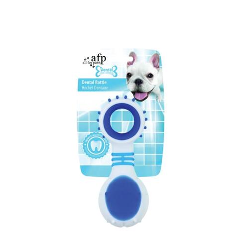 Dog Dental Rattle - Blue Puppy Teething + Cleaning Gums Rubber Ridges Chew - Main Image