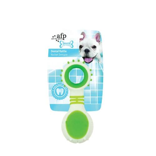 Dog Dental Rattle - Green Puppy Teething + Cleaning Gums Rubber Ridges Chew - Main Image