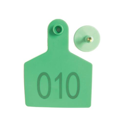 1-100 Cattle Number Ear Tags 7.5x10cm Set - XL Green Cow Sheep Livestock Labels - Main Image