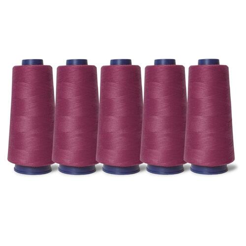 5x Cerise Cherry Pink Sewing Overlocker Thread - 2000m Hemline Polyester Spools - Main Image
