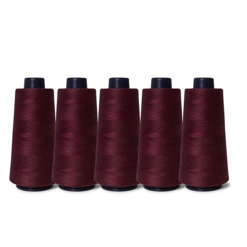 5x Wine Red Sewing Overlocker Thread - 2000m Hemline Polyester Overlocking Spool - Main Image