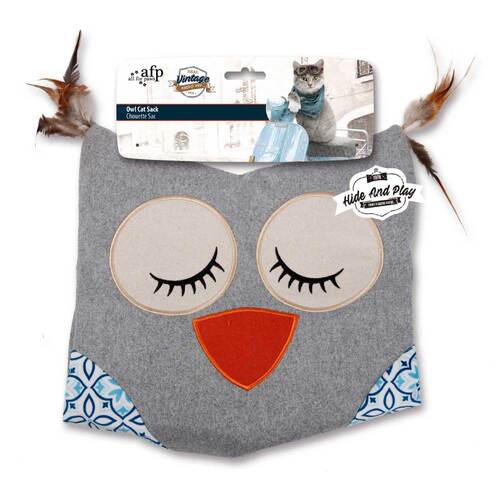 Cat Sack Crinkle Toys - Grey Owl + Hide Play Bag Teaser Vintage All For Paws - Main Image