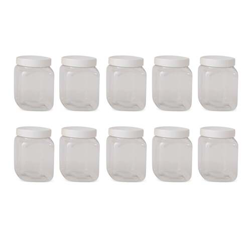 10x 250g Plastic Honey Jars + Lids - Square Clear Food Grade Packaging Containers - Main Image