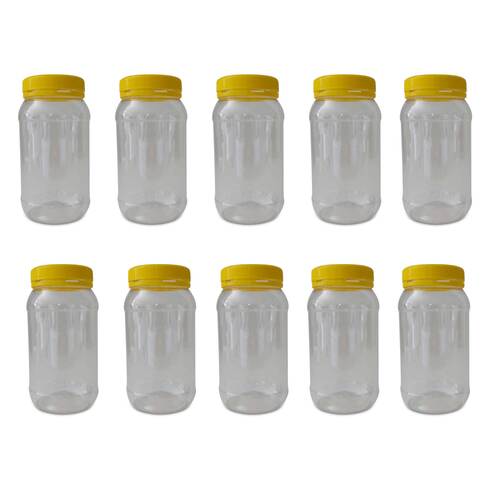 10x 1Kg Plastic Honey Jars + Lids - Round Clear Food Grade Packaging Containers - Main Image